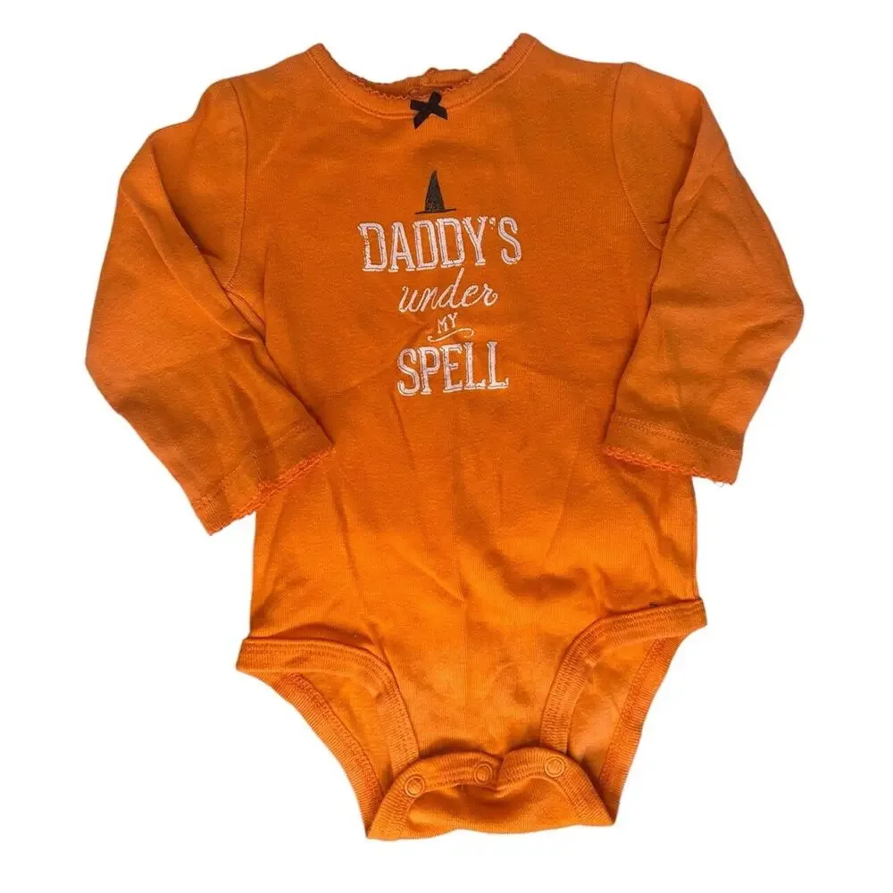 Carters Girls Daddy Under My Spell Halloween Bodysuit Pumpkin‎ Hat Booties 3-6M